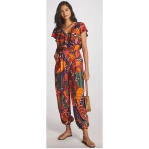 Farm Rio Ruffled Tropical Print Jumpsuit Harem Pant Size S